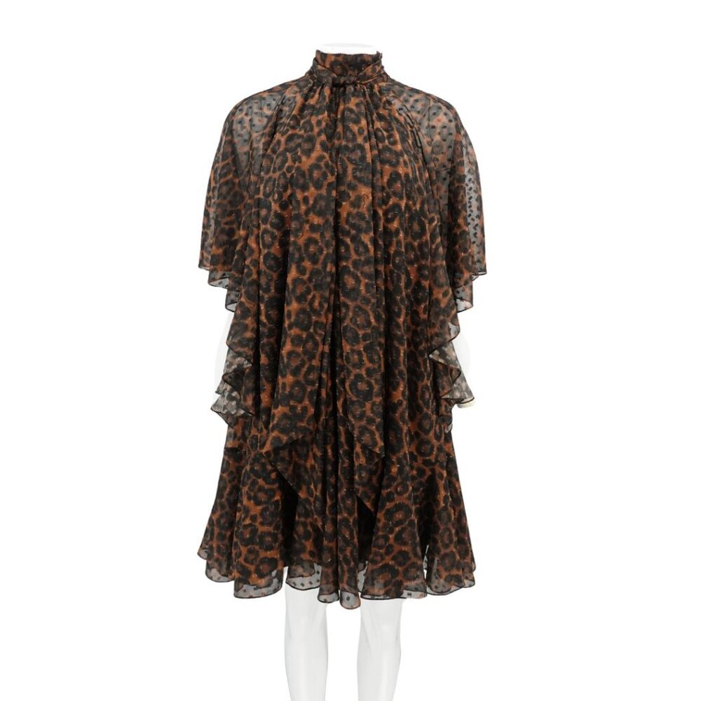 Erdem “Elviretta” Semi Sheer Leopard Print Cape Dress